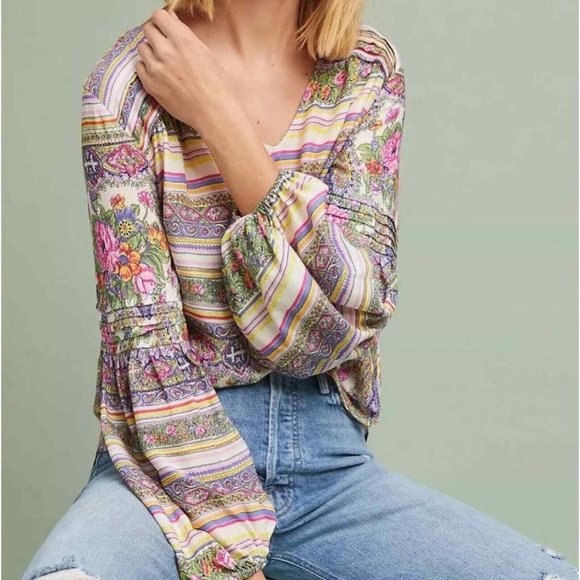 Anthropologie Tops - Anthropologie Maeve Ceresco Peasant Boho  Floral Blouse